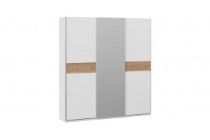 Шкаф-купе с 2 глухими и 1 зеркальной дверями Оскар Скания 2100 Ручка серебро, Белый снег, Дуб тортугга (Глухой/Зеркало/Глухой)