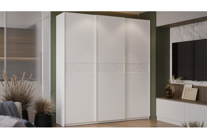 Шкаф-купе с 3 глухими дверями «Оскар Скания» 2100 Ручка белая, Белый снег, Белый матовый (Глухой/Глухой/Глухой)