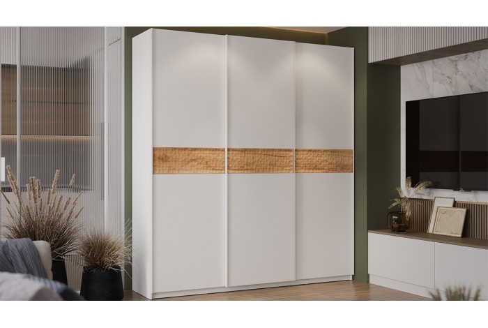 Шкаф-купе с 3 глухими дверями «Оскар Скания» 2100 Ручка белая, Белый снег, Дуб тортугга (Глухой/Глухой/Глухой)