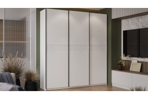 Шкаф-купе с 3 глухими дверями Оскар Скания 2100 Ручка черная, Белый снег, Белый матовый (Глухой/Глухой/Глухой)