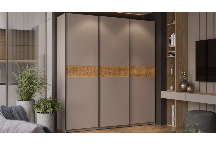 Шкаф-купе с 3 глухими дверями «Оскар Скания» 2100 Ручка черная, Кашемир, Дуб тортугга (Глухой/Глухой/Глухой)