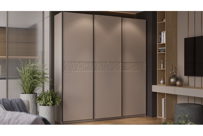 Шкаф-купе с 3 глухими дверями «Оскар Скания» 2100 Ручка черная, Кашемир, Кашемир сатин (Глухой/Глухой/Глухой)