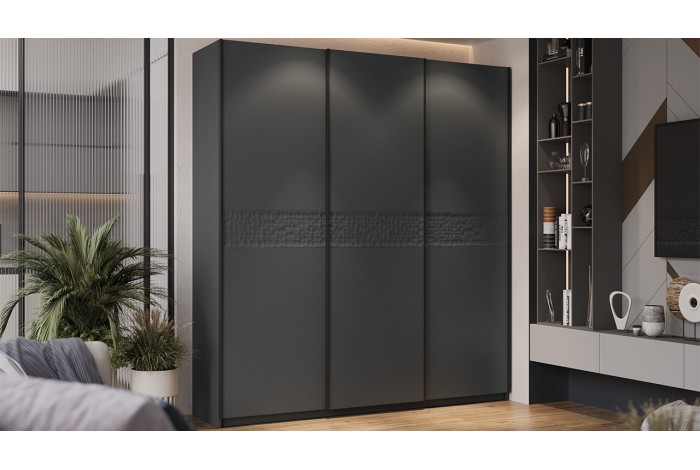 Шкаф-купе с 3 глухими дверями «Оскар Скания» 2100 Ручка черная, Серый графит, Графит матовый (Глухой/Глухой/Глухой)