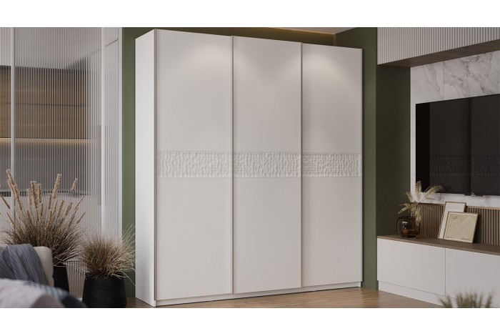 Шкаф-купе с 3 глухими дверями «Оскар Скания» 2100 Ручка серебро, Белый снег, Белый матовый (Глухой/Глухой/Глухой)