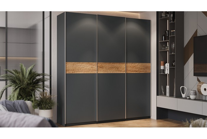 Шкаф-купе с 3 глухими дверями «Оскар Скания» 2100 Ручка серебро, Серый графит, Дуб тортугга (Глухой/Глухой/Глухой)