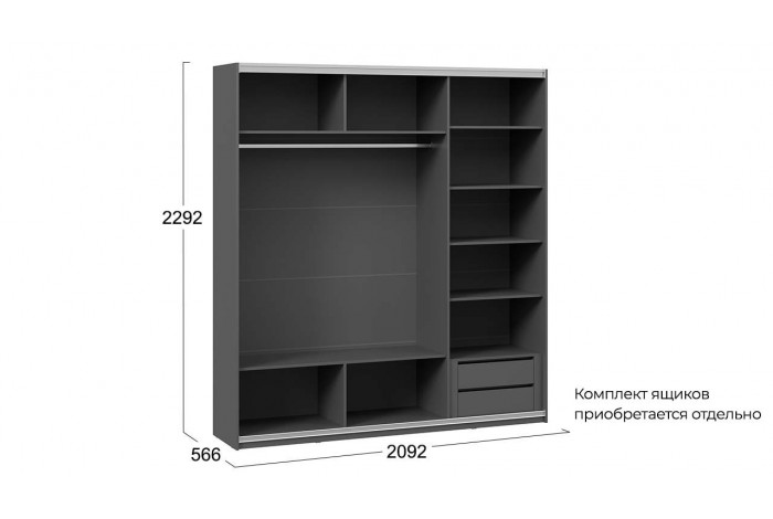 Шкаф-купе с 3 глухими дверями «Оскар Скания» 2100 Ручка черная, Серый графит, Графит матовый (Глухой/Глухой/Глухой)
