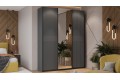 Шкаф-купе с 2 глухими и 1 зеркальной дверями «Оскар Хилтон» 1800 Ручка черная, Серый графит, Графит матовый (Глухой/Зеркало/Глухой)