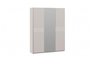 Шкаф-купе с 2 глухими и 1 зеркальной дверями Оскар Хилтон 1800 Ручка серебро, Кашемир, Кашемир сатин (Глухой/Зеркало/Глухой)