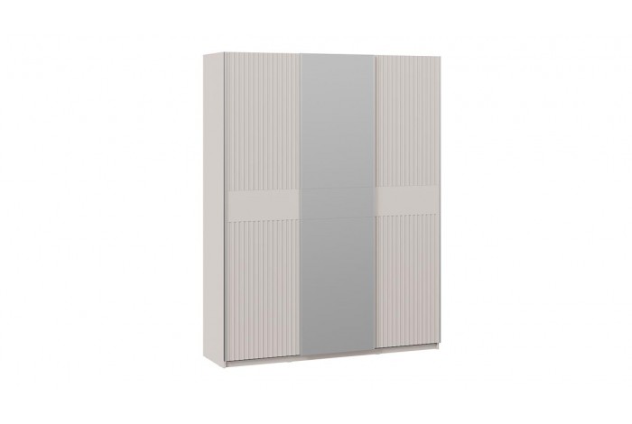 Шкаф-купе с 2 глухими и 1 зеркальной дверями «Оскар Хилтон» 1800 Ручка серебро, Кашемир, Кашемир сатин (Глухой/Зеркало/Глухой)