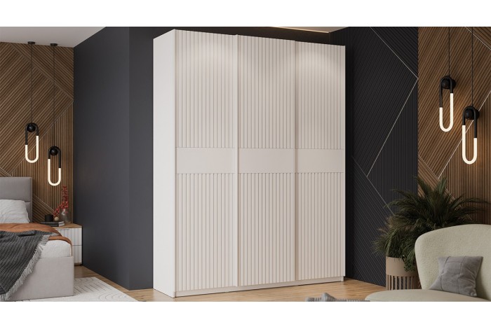 Шкаф-купе с 3 глухими дверями «Оскар Хилтон» 1800 Ручка белая, Белый снег, Белый матовый (Глухой/Глухой/Глухой)