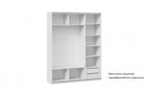 Шкаф-купе с 2 глухими и 1 зеркальной дверями Оскар Хилтон 1800 Ручка серебро, Белый снег, Белый матовый (Глухой/Зеркало/Глухой)