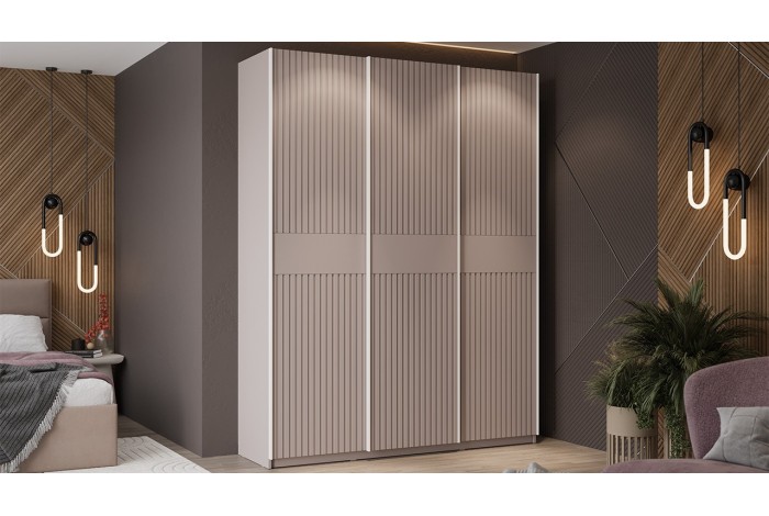 Шкаф-купе с 3 глухими дверями «Оскар Хилтон» 1800 Ручка белая, Кашемир, Кашемир сатин (Глухой/Глухой/Глухой)