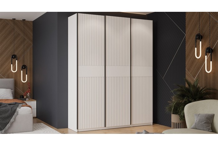 Шкаф-купе с 3 глухими дверями «Оскар Хилтон» 1800 Ручка черная, Белый снег, Белый матовый (Глухой/Глухой/Глухой)