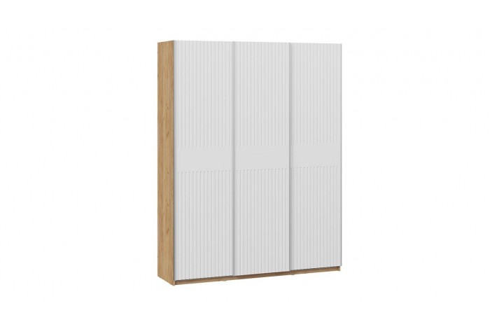 Шкаф-купе с 3 глухими дверями «Оскар Хилтон» 1800 Ручка серебро, Дуб Крафт золотой, Белый матовый (Глухой/Глухой/Глухой)