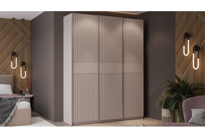 Шкаф-купе с 3 глухими дверями «Оскар Хилтон» 1800 Ручка серебро, Кашемир, Кашемир сатин (Глухой/Глухой/Глухой)