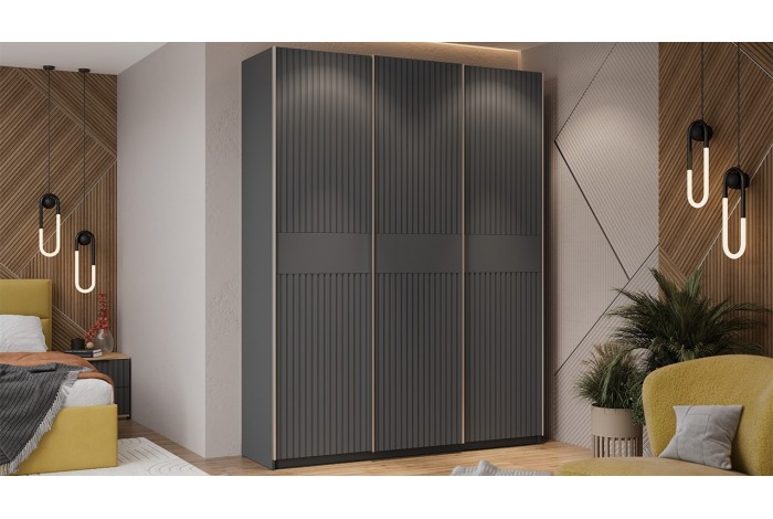 Шкаф-купе с 3 глухими дверями «Оскар Хилтон» 1800 Ручка серебро, Серый графит, Графит матовый (Глухой/Глухой/Глухой)