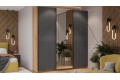 Шкаф-купе с 2 глухими и 1 зеркальной дверями «Оскар Хилтон» 2100 Ручка черная, Дуб Крафт золотой, Графит матовый (Глухой/Зеркало/Глухой)