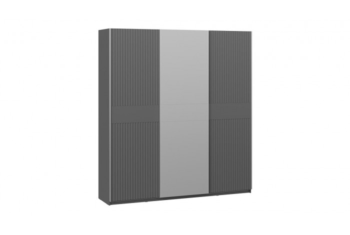 Шкаф-купе с 2 глухими и 1 зеркальной дверями «Оскар Хилтон» 2100 Ручка серебро, Серый графит, Графит матовый (Глухой/Зеркало/Глухой)