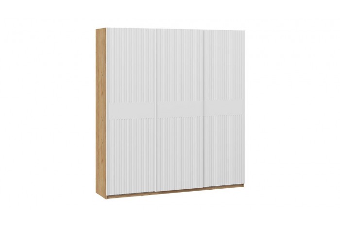 Шкаф-купе с 3 глухими дверями «Оскар Хилтон» 2100 Ручка белая, Дуб Крафт золотой, Белый матовый (Глухой/Глухой/Глухой)