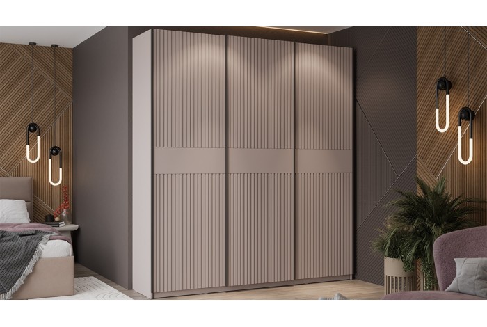 Шкаф-купе с 3 глухими дверями «Оскар Хилтон» 2100 Ручка черная, Кашемир, Кашемир сатин (Глухой/Глухой/Глухой)