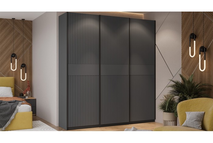 Шкаф-купе с 3 глухими дверями «Оскар Хилтон» 2100 Ручка черная, Серый графит, Графит матовый (Глухой/Глухой/Глухой)