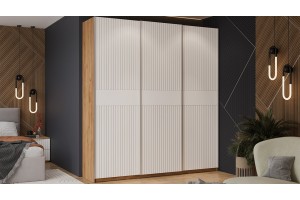 Шкаф-купе с 3 глухими дверями Оскар Хилтон 2100 Ручка серебро, Дуб Крафт золотой, Белый матовый (Глухой/Глухой/Глухой)