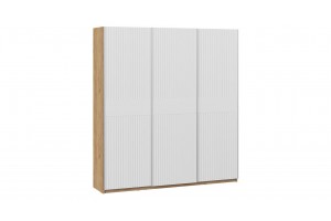 Шкаф-купе с 3 глухими дверями Оскар Хилтон 2100 Ручка серебро, Дуб Крафт золотой, Белый матовый (Глухой/Глухой/Глухой)