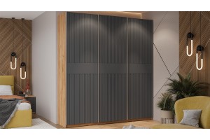 Шкаф-купе с 3 глухими дверями Оскар Хилтон 2100 Ручка серебро, Дуб Крафт золотой, Графит матовый (Глухой/Глухой/Глухой)