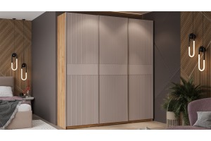 Шкаф-купе с 3 глухими дверями Оскар Хилтон 2100 Ручка серебро, Дуб Крафт золотой, Кашемир, Кашемир сатин (Глухой/Глухой/Глухой)