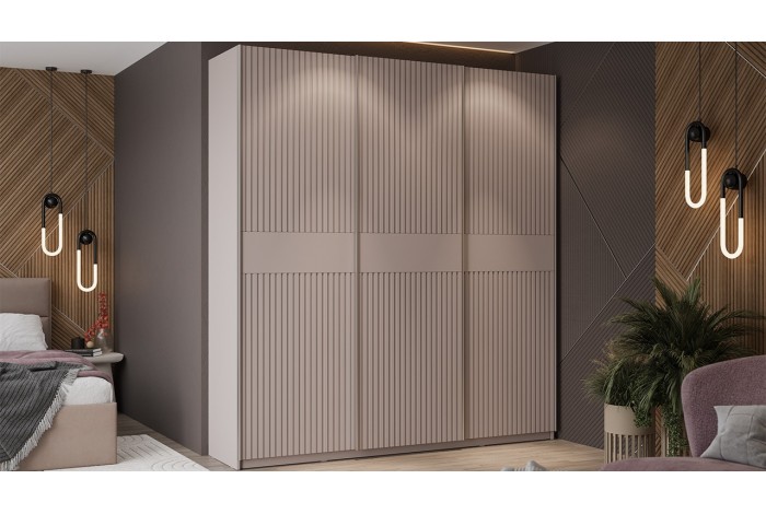 Шкаф-купе с 3 глухими дверями «Оскар Хилтон» 2100 Ручка серебро, Кашемир, Кашемир сатин (Глухой/Глухой/Глухой)