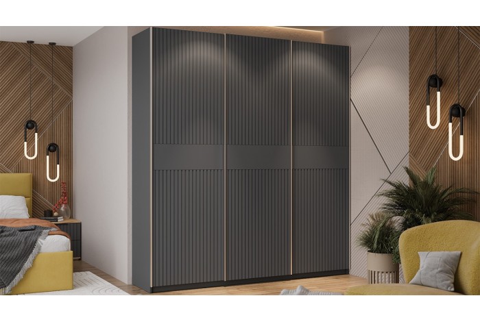Шкаф-купе с 3 глухими дверями «Оскар Хилтон» 2100 Ручка серебро, Серый графит, Графит матовый (Глухой/Глухой/Глухой)