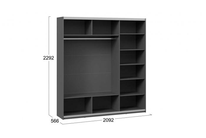 Шкаф-купе с 2 глухими и 1 зеркальной дверями «Оскар Хилтон» 2100 Ручка черная, Серый графит, Графит матовый (Глухой/Зеркало/Глухой)