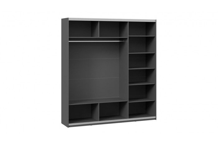 Шкаф-купе с 2 глухими и 1 зеркальной дверями «Оскар Хилтон» 2100 Ручка черная, Серый графит, Графит матовый (Глухой/Зеркало/Глухой)