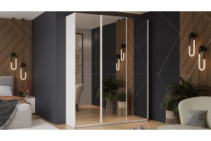 Шкаф-купе с 3 зеркальными дверями Оскар 1800 Ручка белая, Белый снег (Зеркало/Зеркало/Зеркало)