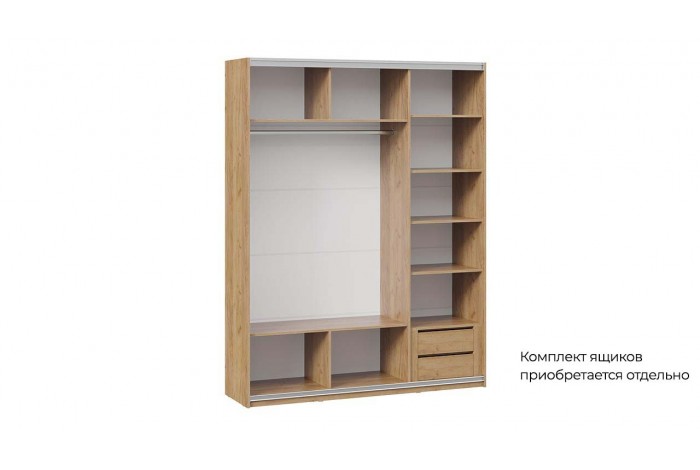 Шкаф-купе с 3 зеркальными дверями «Оскар» 1800 Ручка белая, Дуб Крафт золотой (Зеркало/Зеркало/Зеркало)