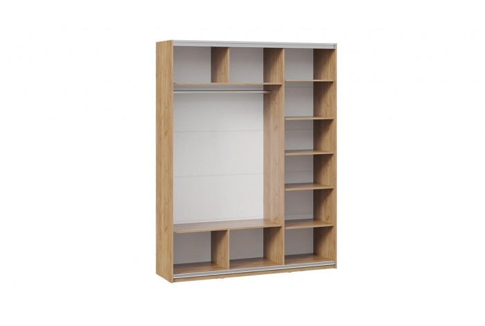 Шкаф-купе с 3 зеркальными дверями «Оскар» 1800 Ручка белая, Дуб Крафт золотой (Зеркало/Зеркало/Зеркало)