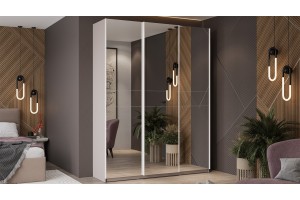 Шкаф-купе с 3 зеркальными дверями Оскар 1800 Ручка белая, Кашемир (Зеркало/Зеркало/Зеркало)