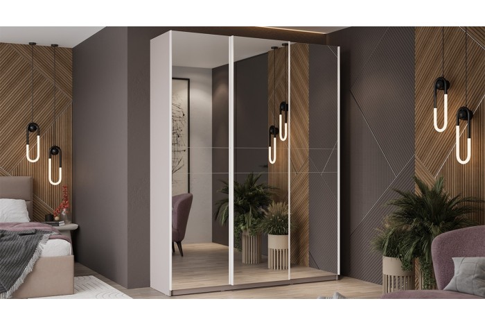 Шкаф-купе с 3 зеркальными дверями «Оскар» 1800 Ручка белая, Кашемир (Зеркало/Зеркало/Зеркало)