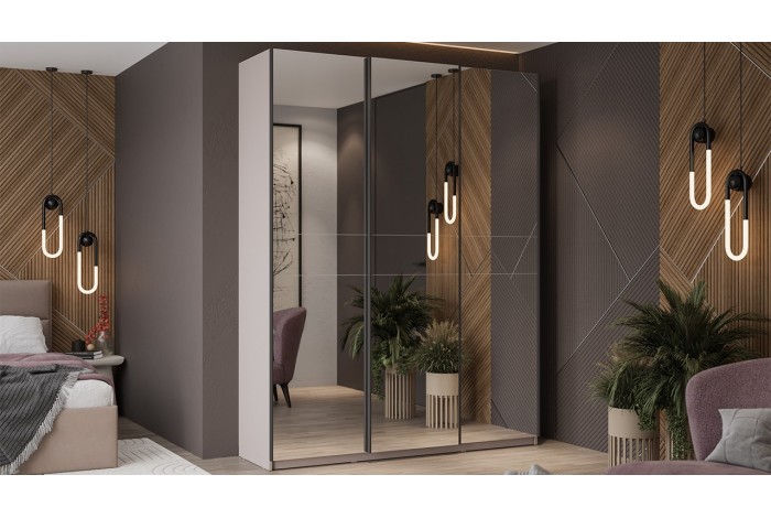 Шкаф-купе с 3 зеркальными дверями «Оскар» 1800 Ручка черная, Кашемир (Зеркало/Зеркало/Зеркало)