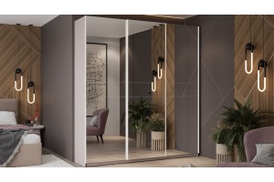 Шкаф-купе с 3 зеркальными дверями Оскар 2100 Ручка белая, Кашемир (Зеркало/Зеркало/Зеркало)