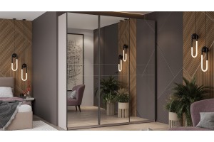 Шкаф-купе с 3 зеркальными дверями Оскар 2100 Ручка черная, Кашемир (Зеркало/Зеркало/Зеркало)