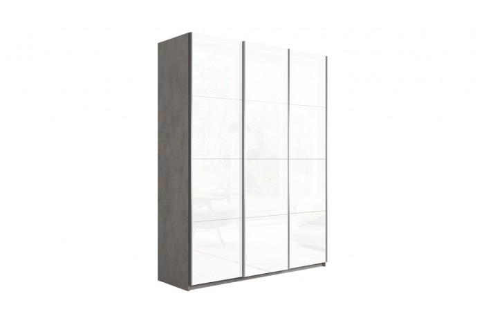 Шкаф-купе 3-х дверный «Траст» 1800 - СШК 2.180.60-15.15.15 Бетон, Белый глянец (Стекло/Стекло/Стекло)