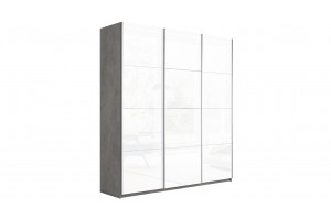 Шкаф-купе 3-х дверный Траст 2100 Бетон, Белый глянец (Стекло/Стекло/Стекло)