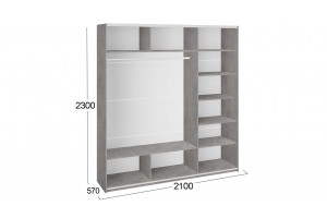 Шкаф-купе 3-х дверный Траст 2100 Бетон, Белый глянец (Стекло/Стекло/Стекло)