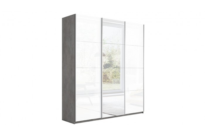 Шкаф-купе 3-х дверный «Траст» 2100 - СШК 2.210.70-15.13.15  Бетон, Белый глянец (Стекло/Зеркало/Стекло)
