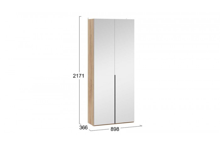 Шкаф для одежды «Порто» (366) с 2 зеркальными дверями - СМ-393.07.224 Яблоня Беллуно, Графит