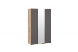 Шкаф для одежды Порто (580) с 2 глухими и 1 зеркальной дверями Яблоня Беллуно, Графит софт