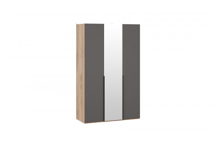 Шкаф для одежды «Порто» (580) с 2 глухими и 1 зеркальной дверями  - СМ-393.07.112 Яблоня Беллуно, Графит софт