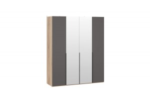 Шкаф для одежды Порто (580) с 2 глухими и 2 зеркальными дверями Яблоня Беллуно, Графит софт