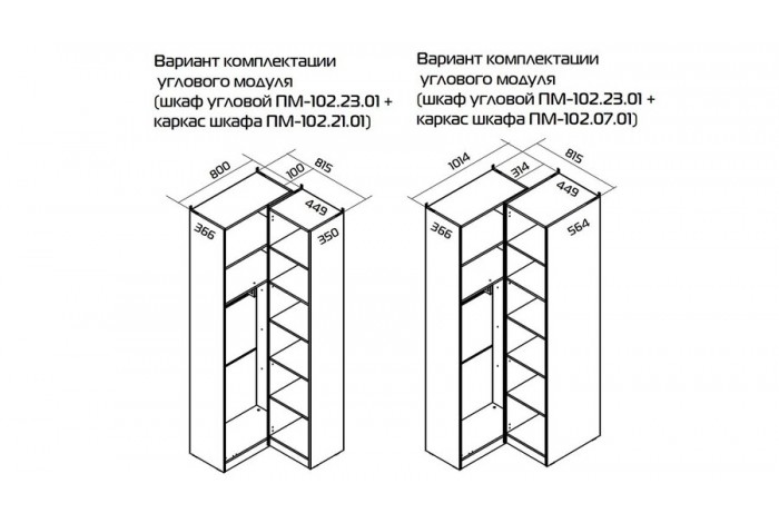 Шкаф угловой «Порто» (366) с 1 глухой дверью - СМ-393.07.231 Яблоня Беллуно, Графит софт